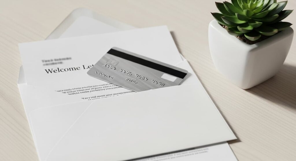 封筒から取り出された真新しいカード、Wiseデビットカードの作り方や手元に届いてから有効化するまでのイメージ