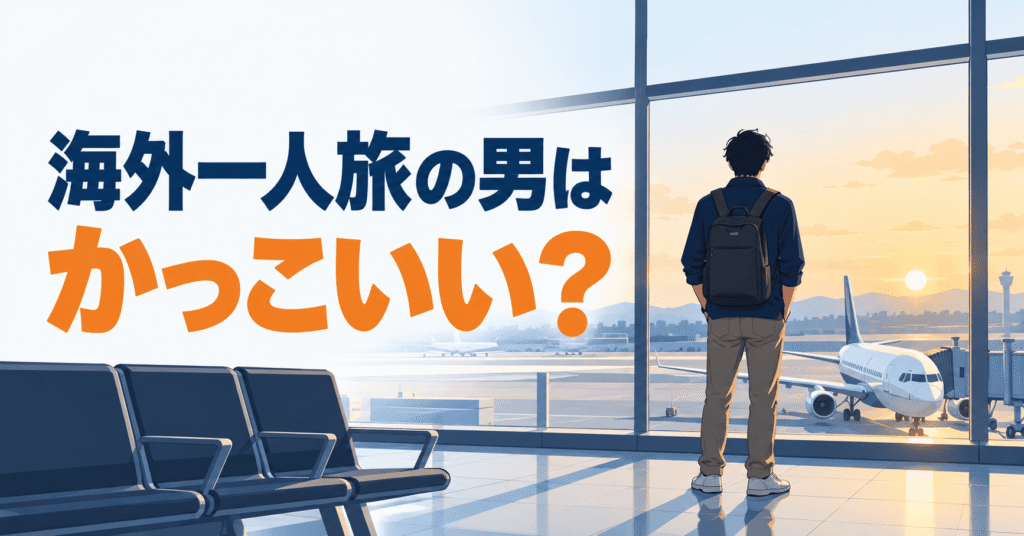 空港で飛行機を眺める海外一人旅の男性